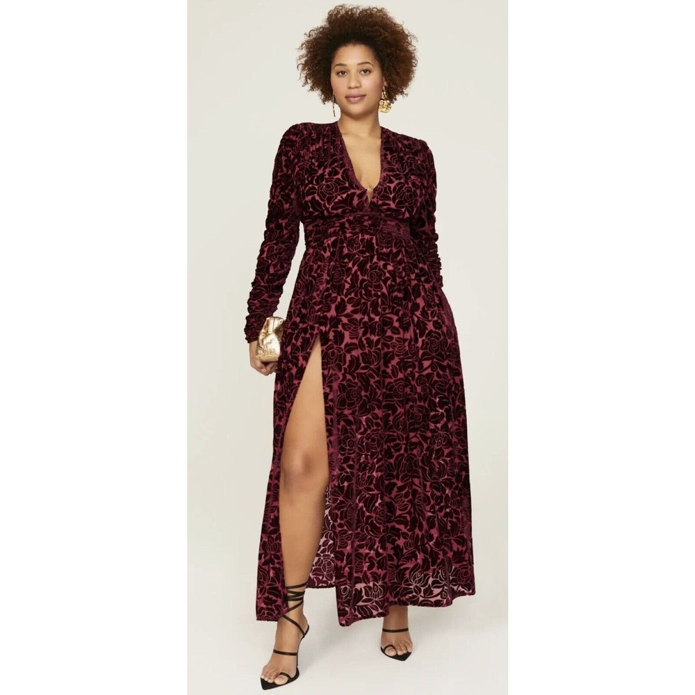 Bronx and Banco Velvet Floral Gown Medium Small Ripe On Back See Pic.
